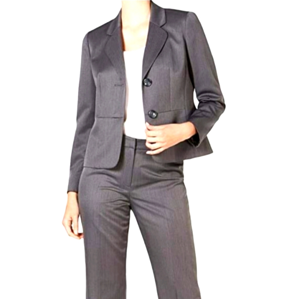 LE SUIT WOMENS GREY MICRO STRIPE PANTSUIT SIZE 12
